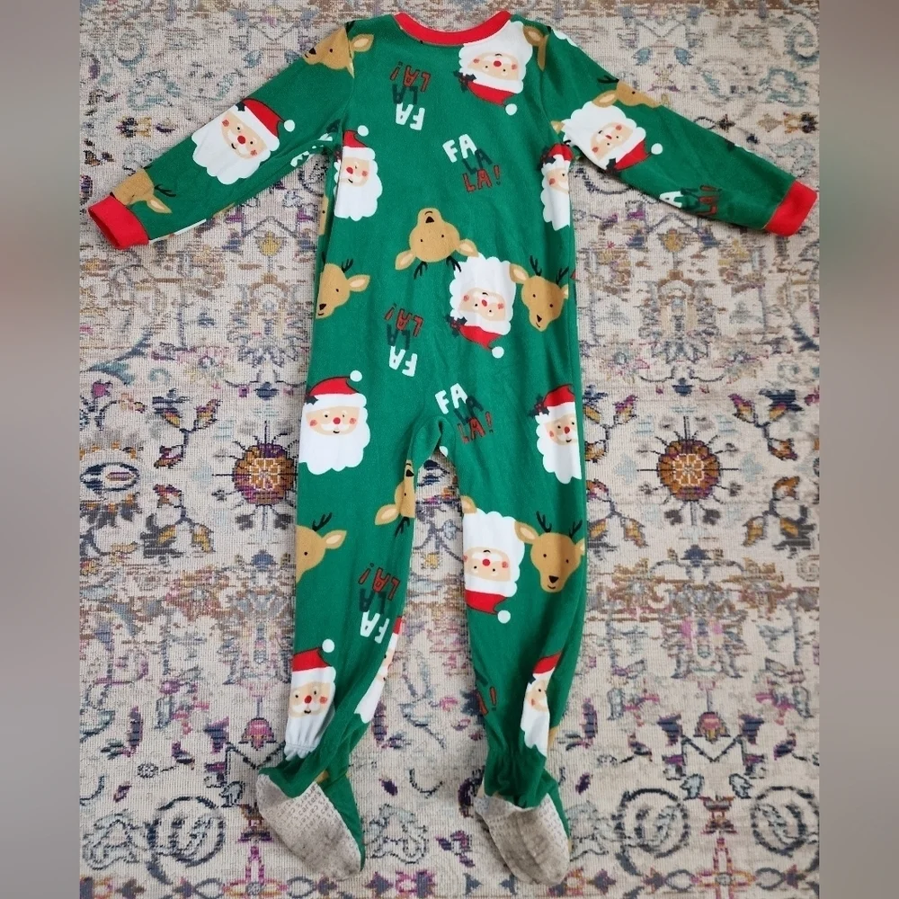 Carters Kids Christmas Green/Red Fleece Footed Pajama Blanket Sleeper, sz 5t/5a
